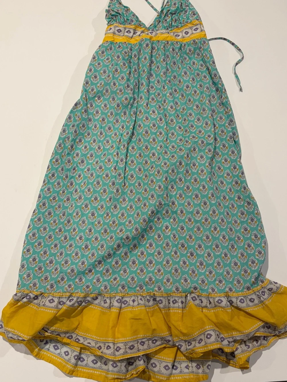 J. Crew Mint Maxi Dress with Yellow Waist and Hem